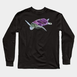 Sea Turtle in Violet and Green Long Sleeve T-Shirt